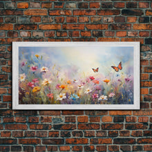 Carregar imagem no visualizador da galeria, Butterflies Wall Art, Wildflower Meadow, Panoramic Art, Wall Art, Canvas Art, Landscape Art, Spring Meadow Print, Wife Gift, Boho Wall Art