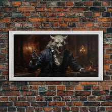 Load image into Gallery viewer, The Victorian Gentleman Werewolf, Halloween Art Print, Framed Canvas Art, Halloween Poster Print, Victorian Dark Academia Oil Painting
