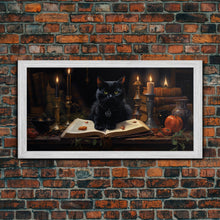 Load image into Gallery viewer, The Witch's Familiar, Black Cat Art, Witch Print, Framed Canvas or Poster, Victorian Oil Painting, Dark Academia, Witchcraft Decor