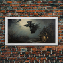 Cargar imagen en el visor de la galería, Cool Witch Art, The Flying Witch, Framed Canvas Print, Halloween Wall Art, Horror Prints, Halloween Decoration, Witch Print, Witchy Art