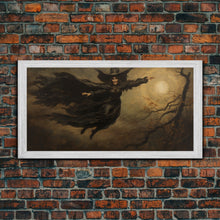 Cargar imagen en el visor de la galería, Cool Witch Art, The Flying Witch, Framed Canvas Print, Halloween Wall Art, Horror Prints, Halloween Decoration, Witch Print, Halloween Witch