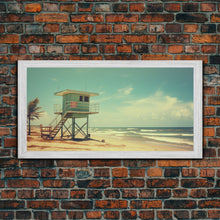 Load image into Gallery viewer, Beach Lifeguard Hut, Framed Canvas Print, Liminal Art, Framed Wall Decor, Beach Lifeguard Photography, Surf Art, Surf Print, Nautical Decor