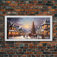 Cargar imagen en el visor de la galería, Christmas Tree In The Town Square - Winter Art - Christmas Gift Idea - Framed Canvas Print - Winter Wall Decor, Winter Print Christmas Decor