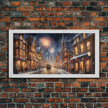 Cargar imagen en el visor de la galería, Christmas / New Years Fireworks - Framed Canvas Print - Christmas Wall Art - Christmas Oil Painting - Holiday Decor - Seasonal Art