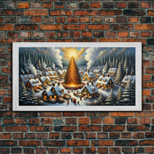Carregar imagem no visualizador da galeria, Abstract Christmas Village Centerpiece Wall Art | Framed Canvas Print | Christmas Oil Painting Winter Wonderland | Retro Farmhouse Christmas