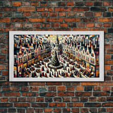 Carregar imagem no visualizador da galeria, Art Deco Stained Glass Style Christmas Village - Framed Canvas Print - Retro Xmas Art - Christmas Decor - Christmas Wall Art - Christmas Art