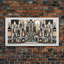 Load image into Gallery viewer, Art Deco Pattern Christmas Village - Framed Canvas Print - Retro Xmas Art - Christmas Decor - Christmas Wall Art - Christmas Art