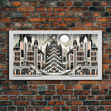 Load image into Gallery viewer, Art Deco Pattern Christmas Village - Framed Canvas Print - Retro Xmas Art - Christmas Decor - Christmas Wall Art - Christmas Art - Art Deco