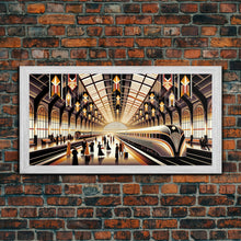 Load image into Gallery viewer, Art Deco Train Station - Retro Decor - Framed Canvas Print - Subway Art - Art Deco Pattern - Unique Retro Wall Art - Gift For Him