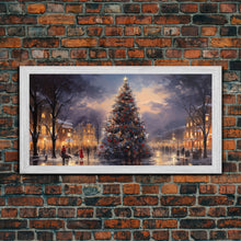 Cargar imagen en el visor de la galería, Christmas Village Winter Wonderland Wall Art Framed Canvas Print - Christmas Wall Art - First Christmas - Christmas Tree Art Holiday Decor