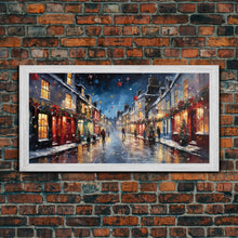 Cargar imagen en el visor de la galería, Christmas Wall Art - Framed Canvas Print - Winter Wonderland Victorian Village Decorated for Christmas - Christmas Canvas Wall Art