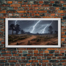 Carregar imagem no visualizador da galeria, Gloomy Haunted Graveyard At Night, Lightning Storm, Halloween Cemetery Art, ready to hang canvas print wall art