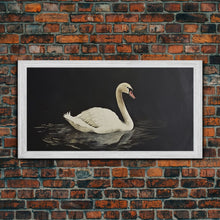 Load image into Gallery viewer, White Swan On A Black Lake, Victorian Style Vintage Art, Framed Canvas Print, Antique Art Reproduction, Traditional Wall Art