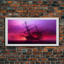 Load image into Gallery viewer, Outrun Style Ghost Ship, Abandoned Pirate Ship, ready to hang canvas print, framed art, cool unique wall decor