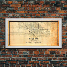 Load image into Gallery viewer, Distressed Fresno California Map, Framed Canvas Print Or Poster, California Map Print, Freso City Wall Art Map Print, Rustic Map Art