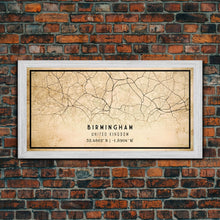 Load image into Gallery viewer, Birmingham UK map print poster or framed canvas, England map print poster canvas, UK city map print poster canvas, Vintage Travel Art