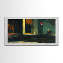 Load image into Gallery viewer, Demon Having a Cheeseburger in a Diner, Funny / Liminal Halloween Art, Framed Canvas Print