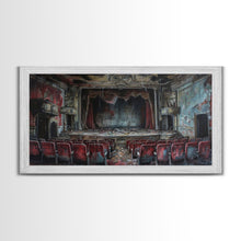 Load image into Gallery viewer, Creepy Abandoned Theater, Framed Canvas Print, Macabre Theatre, Dark Academia, Halloween Decor, Spooky Seasonal Wall Art