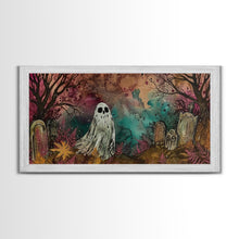 Carregar imagem no visualizador da galeria, Cute Ghost In The Cemetery, Framed Canvas Print, Halloween Wall Decor, Halloween Trinkets