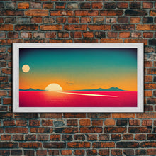 Load image into Gallery viewer, Art Deco Wall Decor, Wall Art, Framed Canvas Print, Retro Style Sunset Art, Scifi Wall Decor, 2 Suns