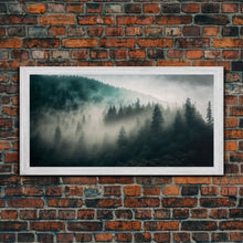 Carregar imagem no visualizador da galeria, Foggy Forest wall art, relaxing art, zen art, framed canvas print, foggy landscape, trendy decor