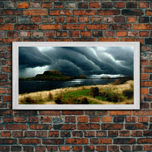 Carregar imagem no visualizador da galeria, A Thunderstorm at night over the lake, canvas print, rain storm over a lake, cool wall art, unique wall art, ready to hang canvas