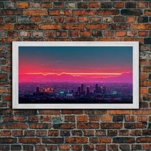Load image into Gallery viewer, Los Angeles Wall Art, California at sunset canvas print, outrun style, vapor wave, synth wave sunset, ready to hang wall art