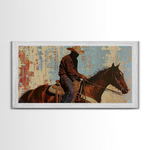 Load image into Gallery viewer, Cowboy Riding Horse in Abstract Style, Perfect Bedroom Art, Framed Canvas Print, Rustic Living Room Decor, Modern Home Decoration