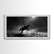 Carregar imagem no visualizador da galeria, Action-Packed Rodeo Night Scene with Cowboy and Horse, Ideal for Framed Canvas Print, Living Room Wall Art, Perfect Bedroom Decor