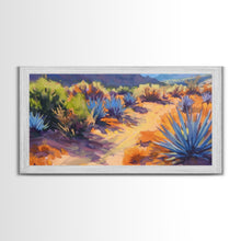Load image into Gallery viewer, Desert Pathway with Vibrant Foliage, Perfect for Living Room Art, Framed Canvas Print, Bohemian Decor, Nature Inspired Wall Art