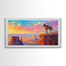 Load image into Gallery viewer, Cowboy Overlooking Monument Valley, Farmhouse Style Framed Canvas Print for Bedroom Wall Art, Rustic Home Decor, Scenic Western Landscape