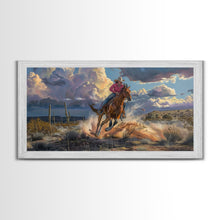 Load image into Gallery viewer, Colorful Desert Landscape with Tree Under Starry Sky, Stunning Framed Canvas Print, Living Room Art, Bedroom Decor, Southwestern Wall Art