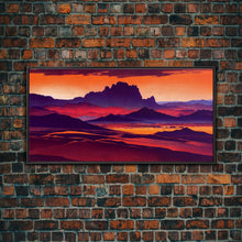 Load image into Gallery viewer, Arizona Desert Landscape at Sunset, Vaporwave Style Landscape, Cool Office Art, Ready To Hang Framed Canvas Print, Oversize Wall Art