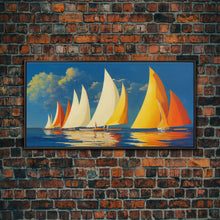 Load image into Gallery viewer, Art Deco Sailboats, Sailing Art, Sailing on the open sea, Wall Decor, Ready To Hang Framed Canvas Print, Oversize Wall Art