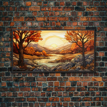 Carregar imagem no visualizador da galeria, Fall Centerpiece Landscape Painting Canvas Print, Stained Glass Style Art, Stained Glass Wall Art, Autumn Decor, Rustic Fall Art, Fall Decor