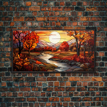 Carregar imagem no visualizador da galeria, Fall Centerpiece Landscape Painting Canvas Print, Stained Glass Style Art, Stained Glass Wall Art, Autumn Decor, Rustic Fall Art, Fall Decor