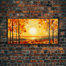 Load image into Gallery viewer, Beautiful Fall Decor Centerpiece Framed Canvas Print, Autumn Decor, Fall Wall Art, Above Mantle Wall Art, Stained Glass Style