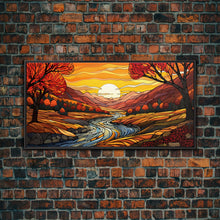 Carregar imagem no visualizador da galeria, Fall Wall Art, Abstract Wall Print, Sunset Art, River Art, Canvas Print, Wall Hanging, Panoramic Art, Nature Lover Gift, Above Bed Decor