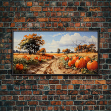 Cargar imagen en el visor de la galería, Fall Wall Art, Pumpkin Decor, Nature Wall Art, Canvas Print, Wall Hanging, Panoramic Art, Farmhouse Art, Country Home Decor, Kitchen Prints