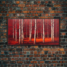 Load image into Gallery viewer, Birch Trees, Haunted birch forest, blood red forest, framed canvas print, ready to hang framed wall art