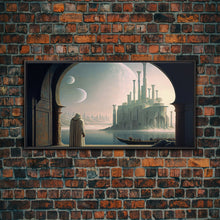 Load image into Gallery viewer, Two Moon Alien World, Dune Inspired Art, Framed Canvas Print, Scifi Art