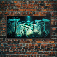 Carregar imagem no visualizador da galeria, The Forest Floor, Framed Canvas Print, Glowing Mushrooms, Bioluminescent Mushroom Art, Color fantasy wall art