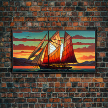 Carregar imagem no visualizador da galeria, Art Deco Stained Glass Sail Boat Wall Art | Framed Canvas Print | Nautical Art | Seascape Art | Beach House Decor