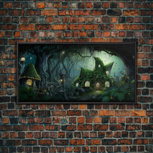 Carregar imagem no visualizador da galeria, Gnome City, Wall Art, Fantasy Canvas Print, Framed Art, Tiny Gnome Houses On The Forest Floor