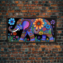 Load image into Gallery viewer, Elephant Art, Wall Art, Framed Canvas Print, Canvas Art, Indian Style Abstract Elephant With Flowers
