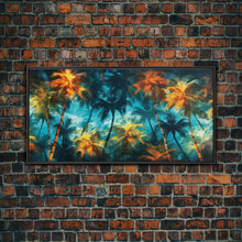 Carregar imagem no visualizador da galeria, Abstract Tropical Wall Art, Palm Trees Wall Decor, Blue Abstract Art, Panoramic Wall Decor, Canvas Print, Wall Art, Framed Canvas Art
