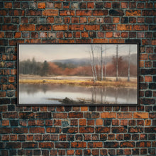 Carregar imagem no visualizador da galeria, Autumn Landscape Wall Decor, Creek Wall Art, Nature Painting Wall Decor, Panoramic Wall Decor, Canvas Print, Wall Art, Framed Canvas Art