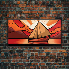 Carregar imagem no visualizador da galeria, Abstract Seascape Wall Art, Stained Glass Wall Decor, Sailboat Wall Art, Panoramic Wall Decor, Canvas Print, Wall Art, Framed Canvas Art