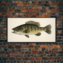 Carregar imagem no visualizador da galeria, Bass Fish Wall Decor, Animal Wall Art, Nature Wall Art, Minimalist Art, Panoramic Wall Decor, Canvas Print, Wall Art, Framed Canvas Art