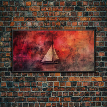 Carregar imagem no visualizador da galeria, Abstract Sailboat Wall Decor, Ocean Wall Art, Boat Wall Art, Red Wall Decor, Panoramic Wall Decor, Canvas Print, Wall Art, Framed Canvas Art